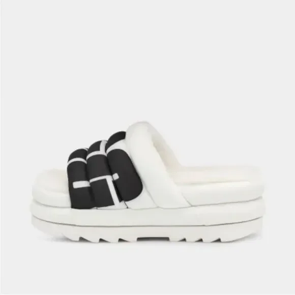 NWT Ugg maxi slide logo quilted puff platform slipper sandals white black retro - Picture 3 of 13